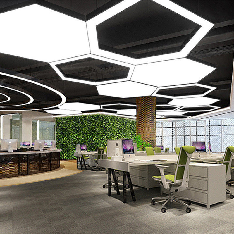 办公灯yv形办公室超市键圆形房网咖六边形空心实心身异形吊线灯