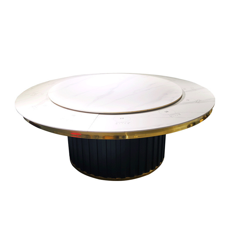 岩板餐桌酒店大圆桌人15人20新中式会所饭店电动大圆桌带转盘批发