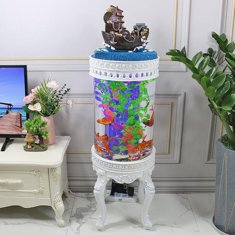 金鱼缸半圆形欧式鱼缸水族箱客厅家用落地玻璃圆柱中型生态免换水
