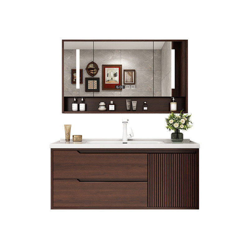 新中式中古风一体陶瓷橡木盆浴室柜组合卫生间洗手池洗漱手台吊柜