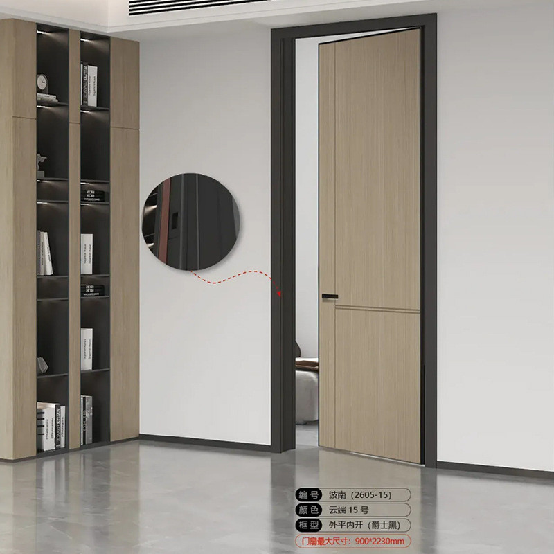 热销极简卧室铝木门一门到顶同窄边无框门奶油风隐形门墙室内门色