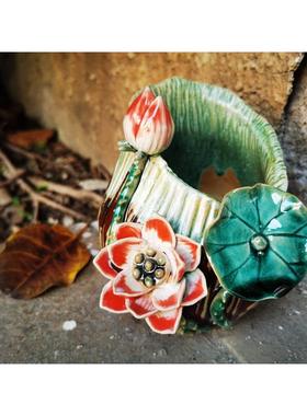 精品花生花瓶石湾陶瓷桌面水培陶瓷花器透气高端家居摆设