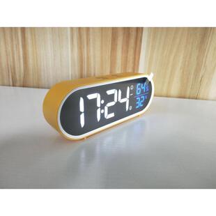 充电led音乐数码温湿计发光镜面闹钟床头时钟可调音量及亮度