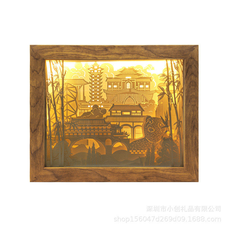 创意文创礼品成都光影签到旅游3d纪念品商务小夜灯文化地标纸雕