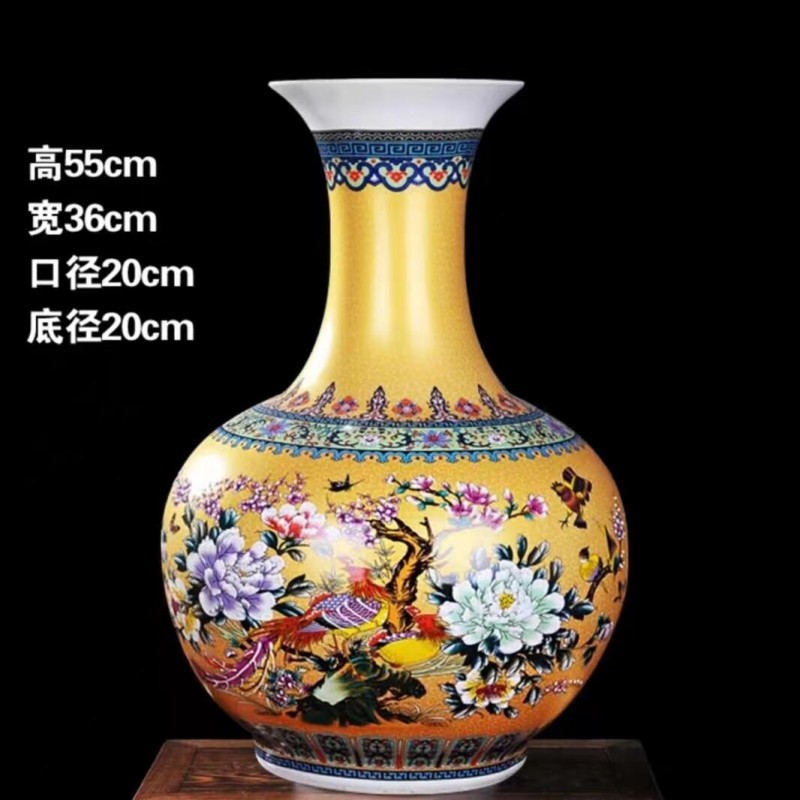 景德镇陶瓷器珐琅欧式彩落地大花瓶插花家居客厅装饰品摆件大号