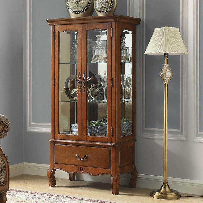 Z苎1美式实木酒柜玻璃装饰柜展示柜欧式单门红酒柜靠墙客厅简