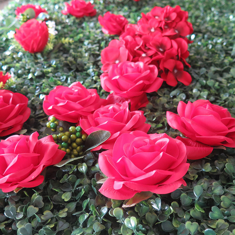 仿真花墙红色玫瑰绿植墙室内装饰苔藓植物草坪仿真植物墙批发