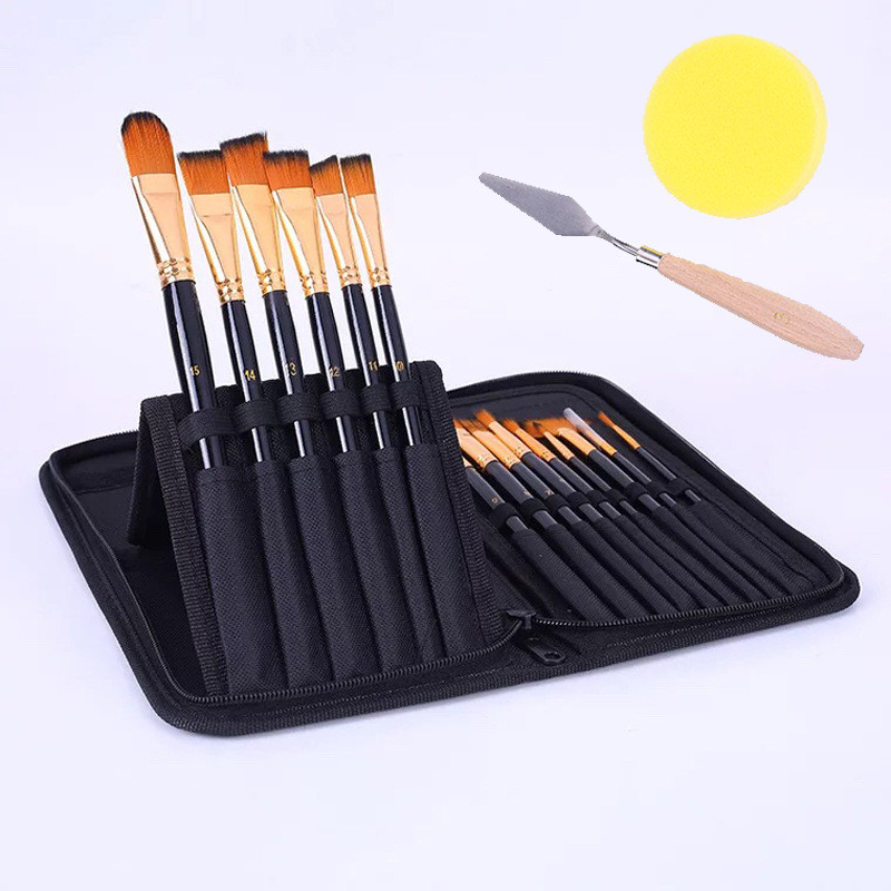 15画笔套装布包支水彩笔勾线笔丙烯油画用笔多功能组合绘画套装