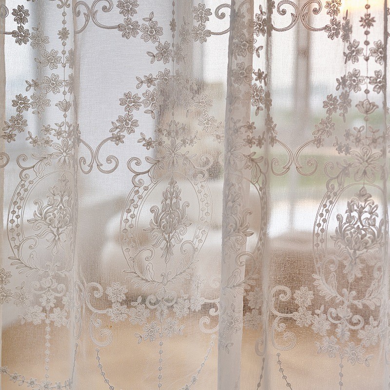5dbj批发法式复古刺绣白纱蕾丝丝绒纱帘卧室客厅阳台少女姜黄色遮