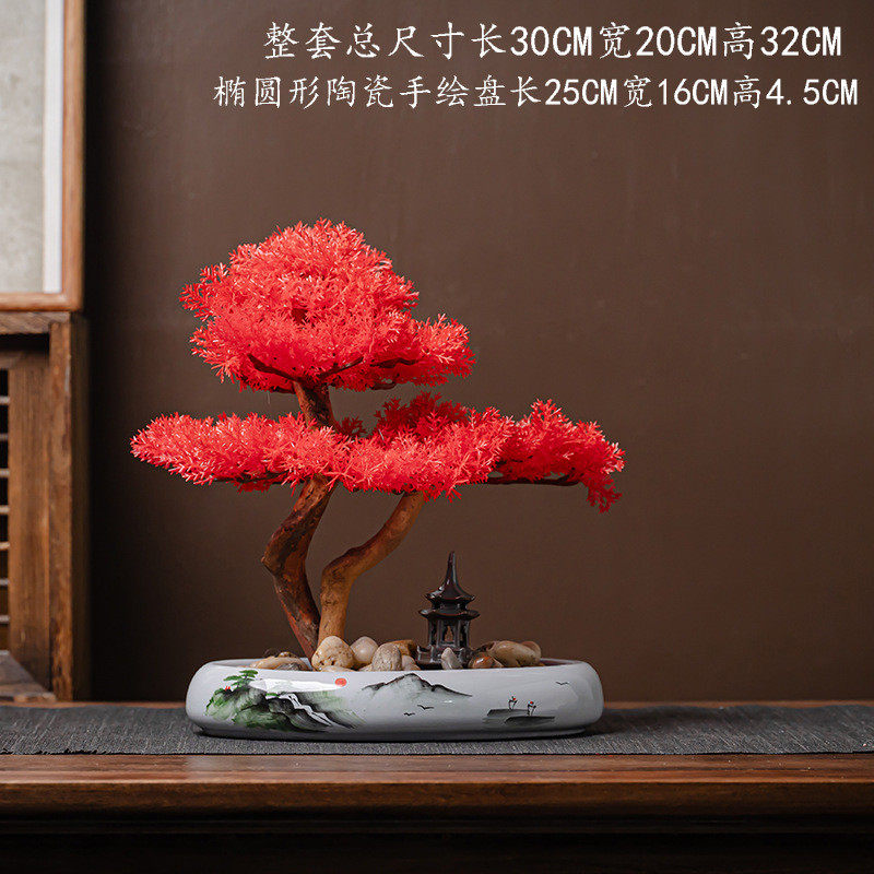 仿真迎客松植物盆景绿植盆栽新中式玄关办公室装饰摆件客厅电视柜