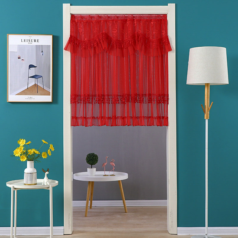 f7de批发门帘喜红色新款结婚女方陪嫁半帘结婚房门卧室装饰布艺蕾