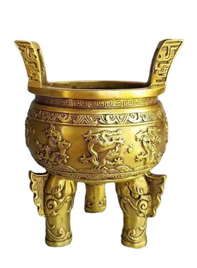 黄铜九龙鼎摆件青龙鼎香炉家居办公室工艺品摆件