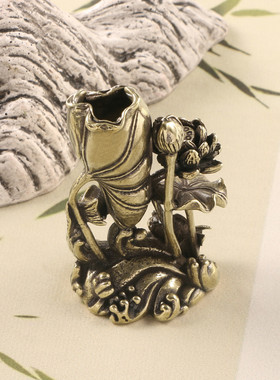 黄铜荷花鲤鱼荷叶摆件实心铜小金鱼香插莲花池塘意境茶宠创意香插