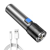 强光手电筒USB充电铝合金手电LED迷你伸缩变焦UV验钞猫藓荧光检测