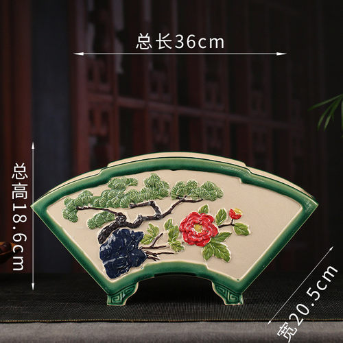 张治诚精品紫砂浮雕批发花盆彩绘扇形彩绘桌面文竹多肉盆景ydfd01