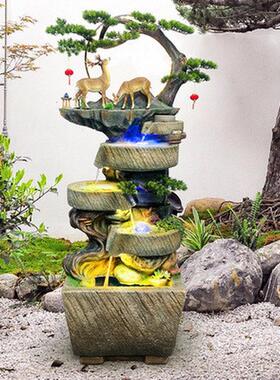 中式石臼假山喷泉流水摆件招财鱼池造景阳台庭院禅意装饰水系景观