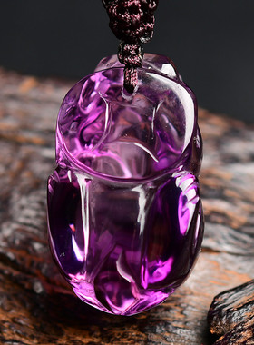 适用天然紫水晶霸王貔貅吊坠原石男女项链随身挂件情侣皮丘饰品礼