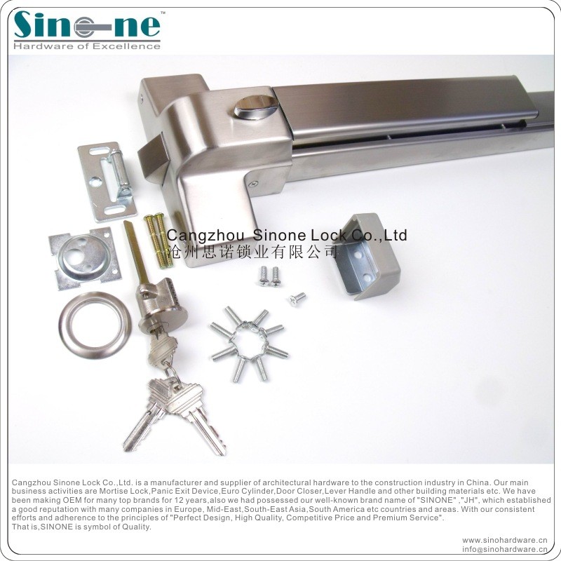 现货不锈钢逃生推杠锁平推杆锁消防通道门报警天地杆锁p610