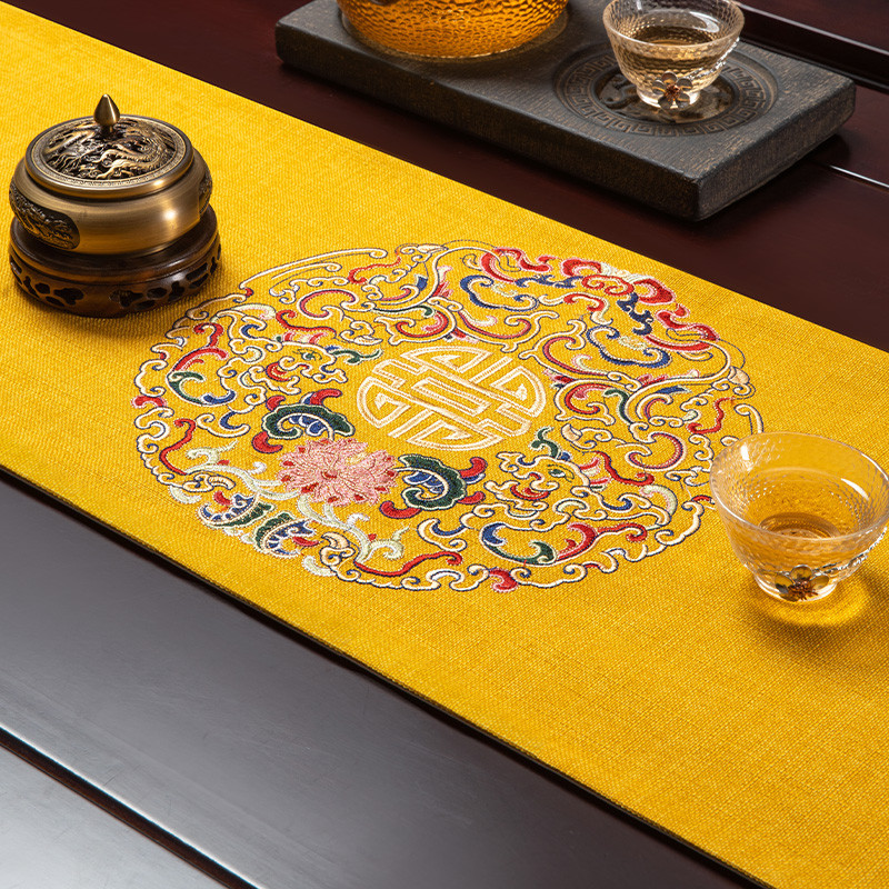 48n红色茶桌新中式禅意轻奢桌旗垫布防水茶席茶几布结婚长条