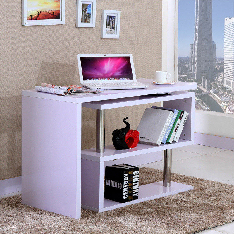 旋转卧室台式桌简约现代拐角电脑桌带书柜转角书桌书架组合