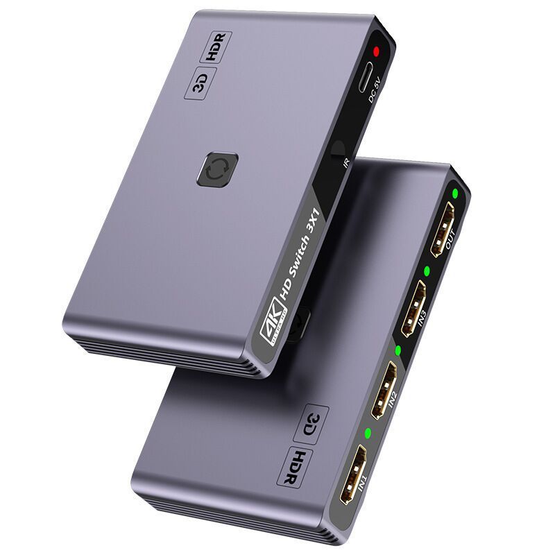 4K 60HZ HDMI 三进一出切换器两台电脑游戏主机共用显示器切换器