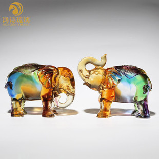 琉璃大象摆件一对客厅办公室水晶摆件玻璃工艺品公司开业乔迁礼物