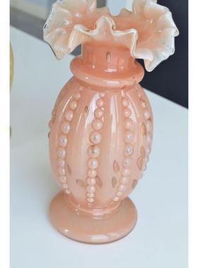 中古芬顿奶油罗马柱水滴浪花边拼色复古白瓜珠手工水养桌面插花器