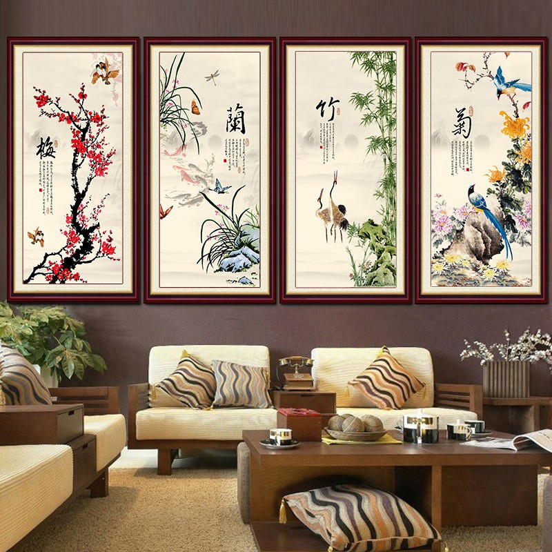 5D钻石画满款客厅竖版玄关贴钻点钻十字绣新款梅兰竹菊钻石绣