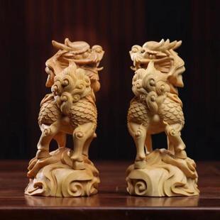 彩云麒麟小叶黄杨木雕雕刻实木工艺品文玩摆件客厅家用装饰品家居