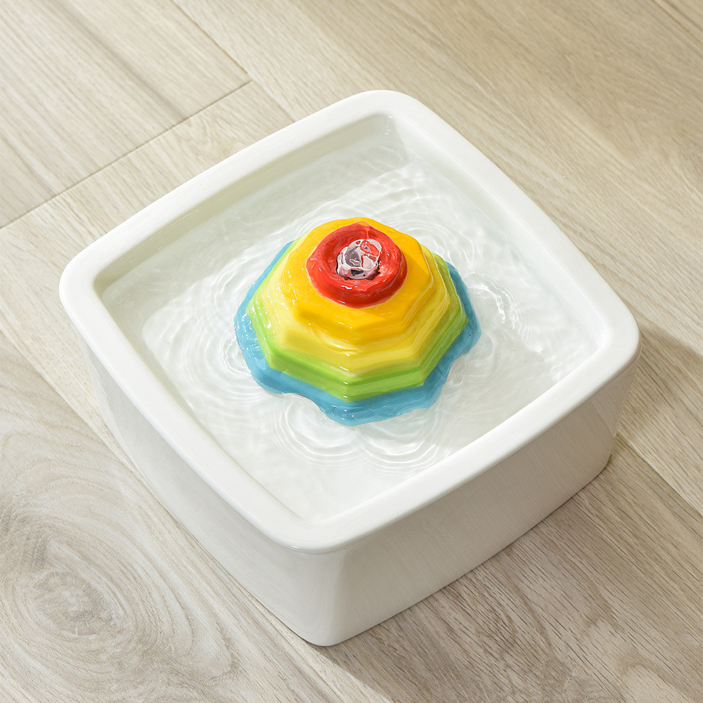 热销宠物饮水机1.5l彩虹塔陶瓷猫咪喂自动水器循环水质净化饮水器