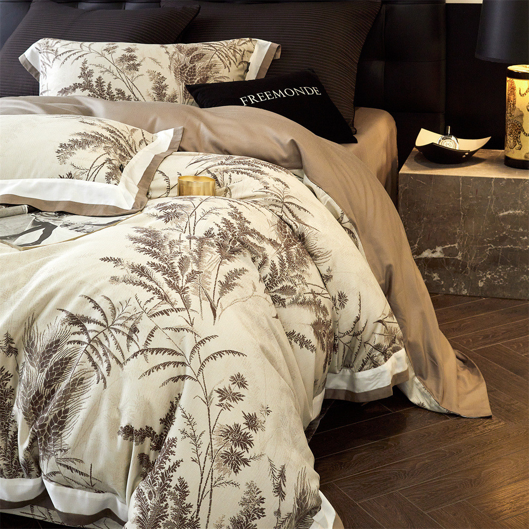 简约现代印麦穗数码风超柔寝具保暖床品天丝棉磨毛四件套家纺翎羽