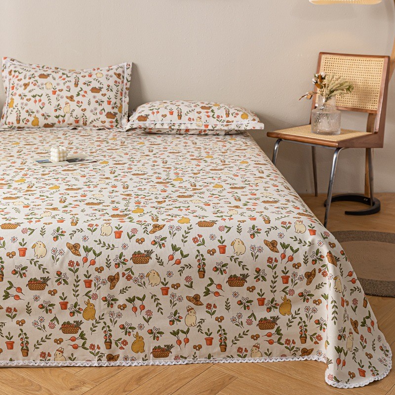 8jdk批发老粗布床单三件套带花边粗布幼儿园凉席天儿童棉夏季麻布