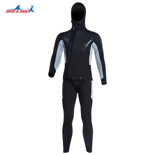 新款 保暖潜水服5mm连帽分体加厚潜水衣男深游泳冲浪浮潜防寒湿衣