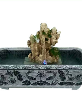 厂家批发青石石雕鱼缸仿古长荷花鱼缸室内花盆石雕庭院园林摆件
