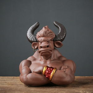 宇轩 紫砂茶宠混世办公茶玩牛气冲天摆件牛魔王工艺家居摆件