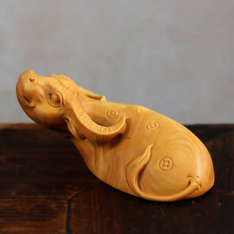 小叶黄杨木雕牛转乾坤手把玩件木质牛气冲天牛生肖小摆件工艺礼品