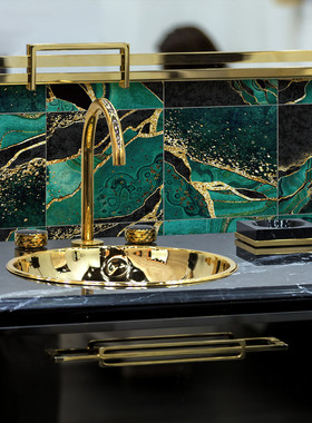 funlife奢华铺大理石加厚瓷砖贴浴室背景自孔雀绿防水贴kts048