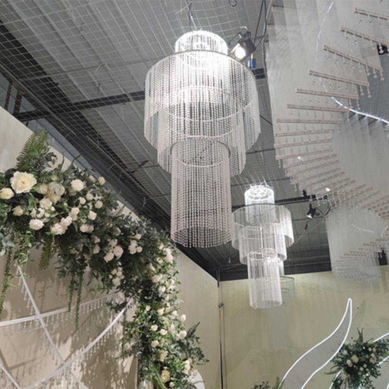 道具婚庆珠帘水晶吊灯欧式婚礼舞台灯饰吊顶装饰布置白色装饰灯