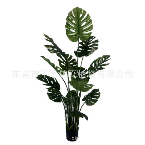 仿真龟背竹绿植盆栽大型景观植物龟背裂口龟背叶仿真大盆栽装饰