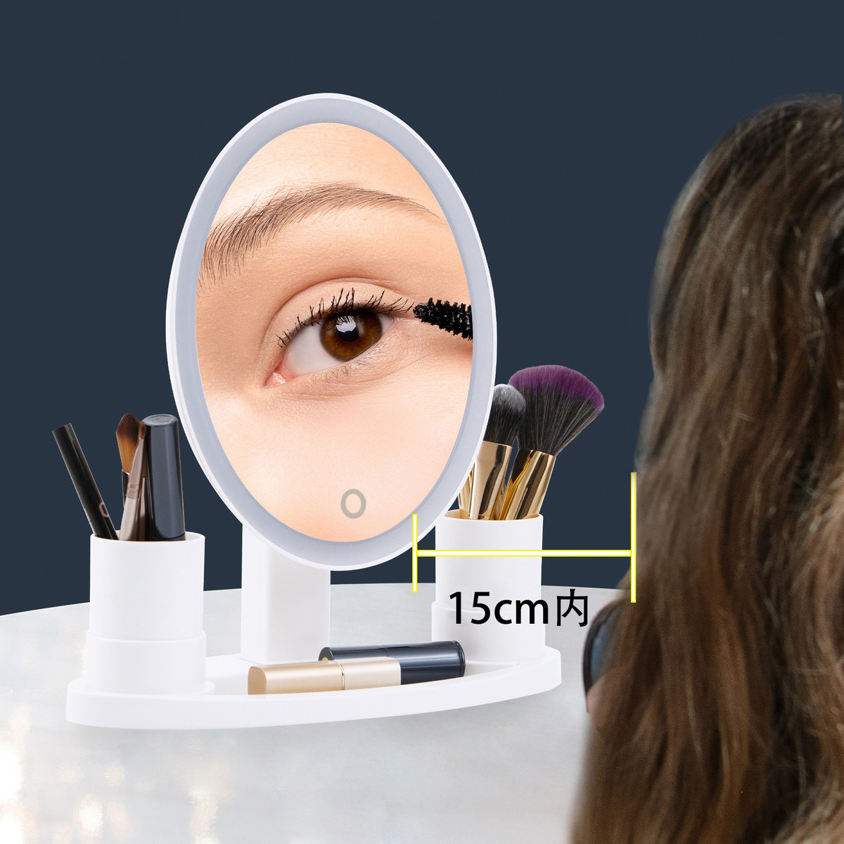 厂家底座led化妆镜可收纳凯文台镜5倍放大梳妆镜触摸感应台式镜子