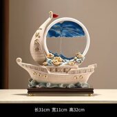 一帆风顺帆船流沙画摆件装 饰品沙漏客厅酒柜电视柜办公室桌面创意