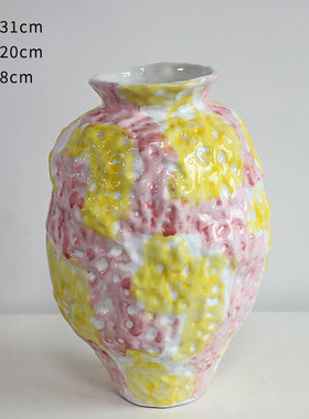 样板房幻彩手绘粉色小口陶瓷花瓶高级轻奢设计小众客厅摆件欧式