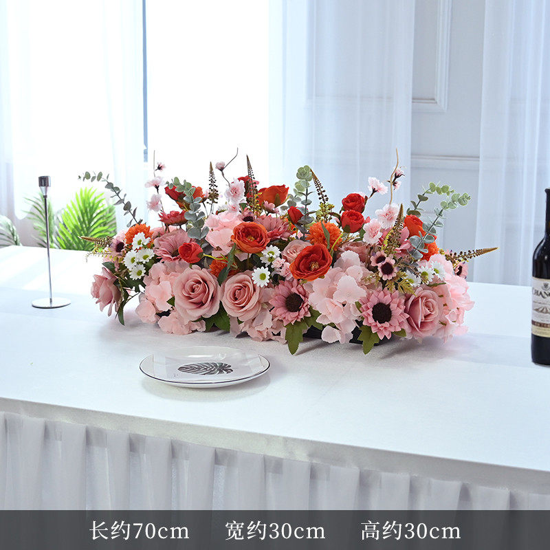 餐厅长桌桌花摆花商务会议桌桌面台装饰花宴会布置餐桌仿真花摆件