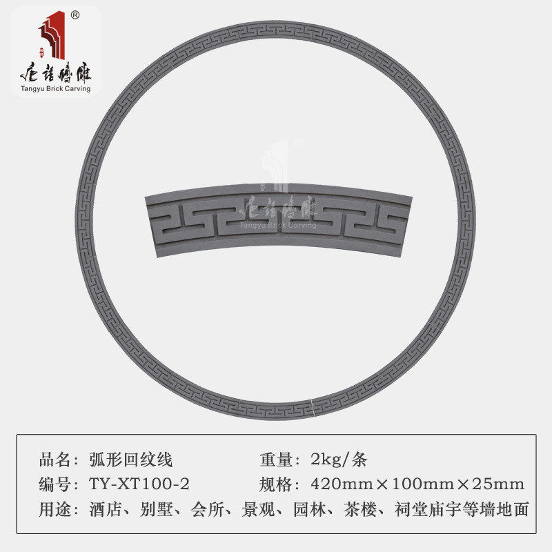 唐语砖雕中式青砖四合院月亮门门洞包边1m2m内径弧形回纹线房产砖