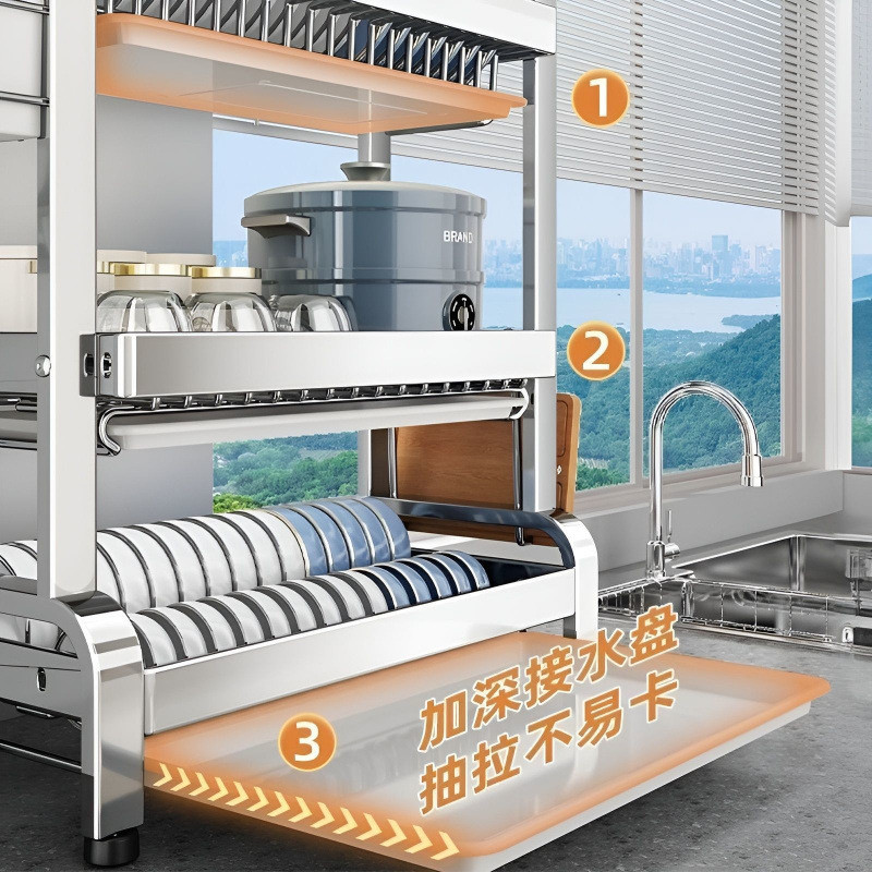 热销特厚304不锈钢碗碟收纳架家用瑞隆放碗筷碗盘沥水架厨房置多