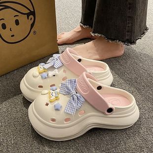 学生包头海边沙滩网红凉拖鞋 高货轻奢厚底增高EVA洞洞鞋 女士外穿