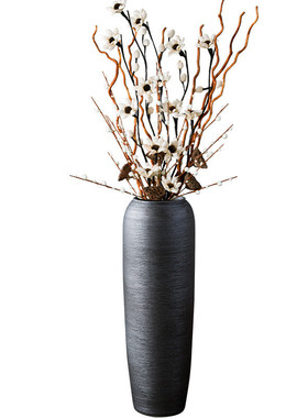 景德镇陶瓷落地大花瓶大禅意插干花装饰黑色客厅摆件复古陶罐花盆