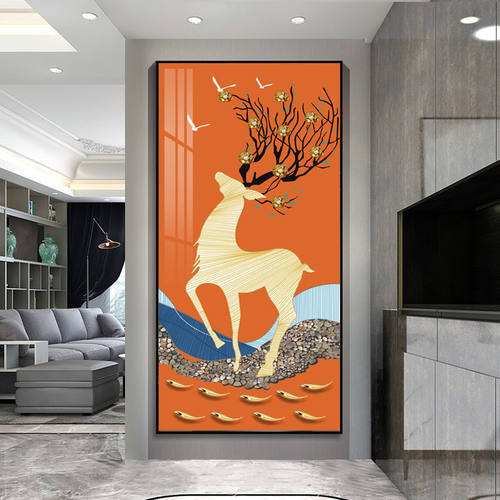 现代简约入户玄关装饰画客厅走廊头画墙壁画竖版挂画高端镶钻过道