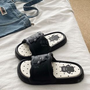 高货轻奢趣味绅士黑猫夏季 防 ins百搭学生宿舍凉拖鞋 女少女心时尚