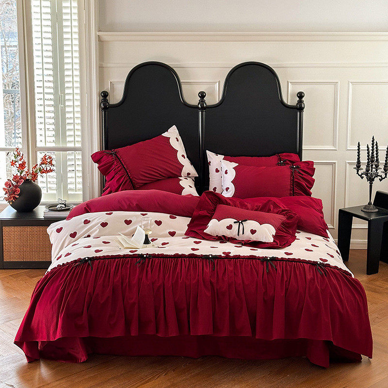 浪漫婚庆100s澳棉全棉四件套法式爱心结婚被套红色床上用品1.8m,床上用品,床品套件/四件套/多件套,淘宝优惠券,粉丝福利购,淘宝优惠卷